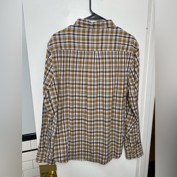 Madewell Mens Perfect Fit Plaid Yellow Brown Collared Long Sleeve Shirt - Picture 3 of 3